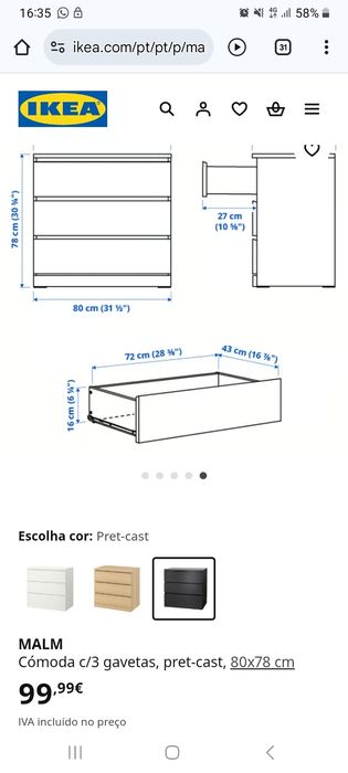 Comoda Malm Ikea Preto-Castanho