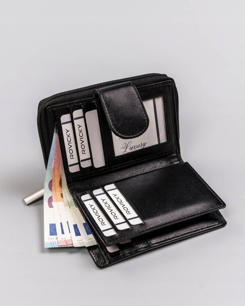 skórzany portfel damski z systemem rfid protect - rovicky