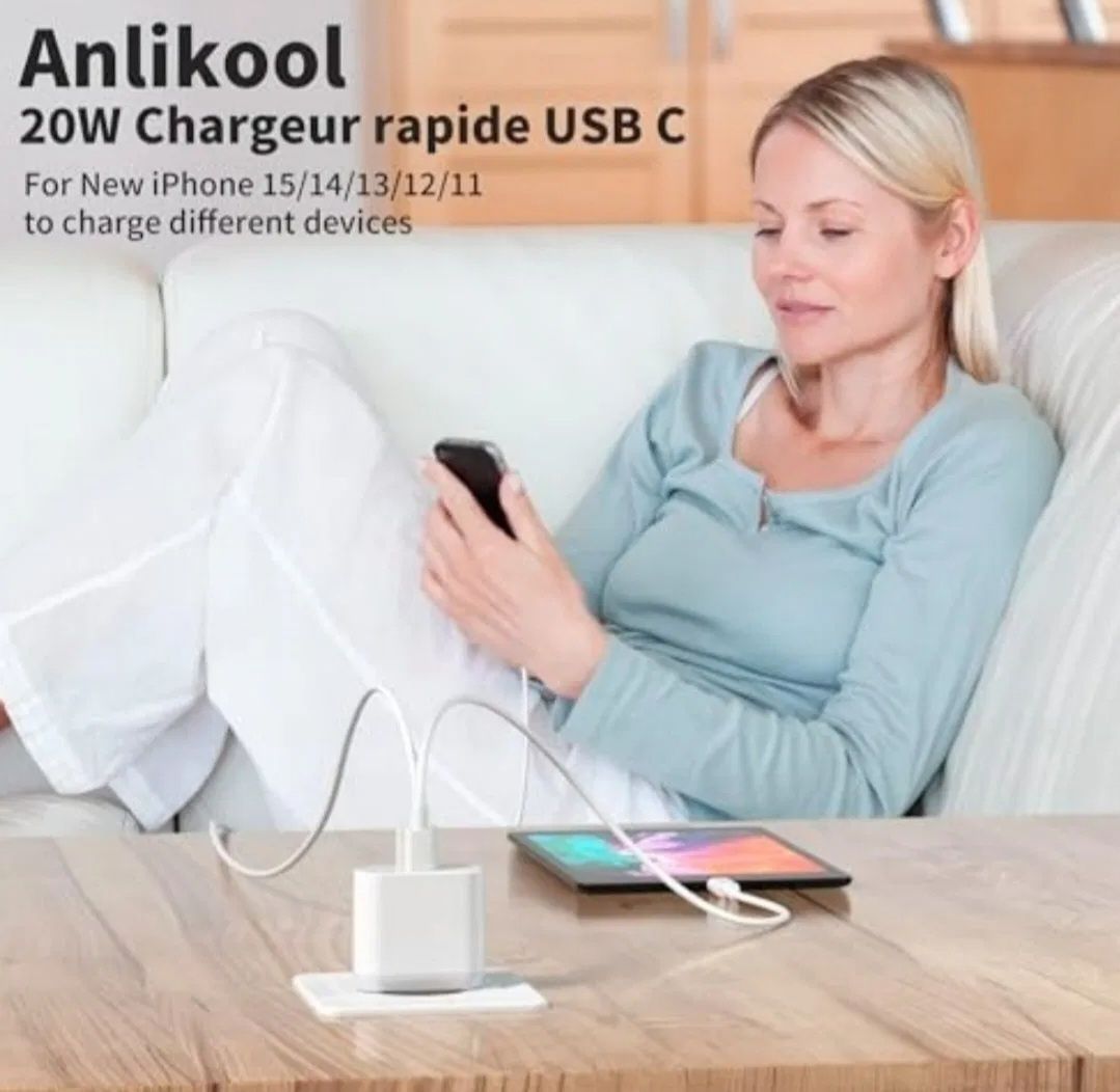 Anlikool Szybka ładowarka sieciowa 20W USB-A USB-C plus dwa kable