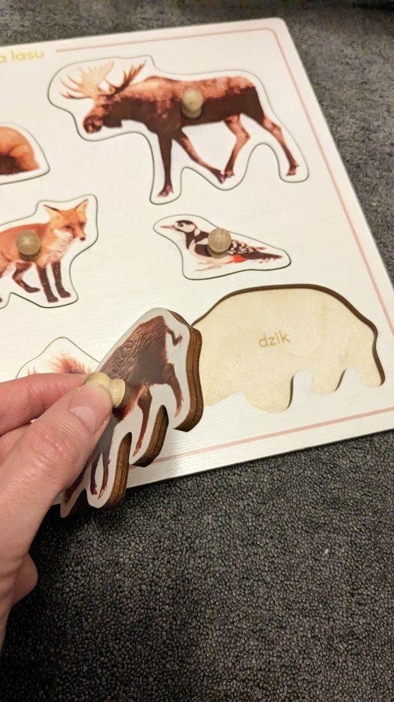 Montessori puzzle drewniane zwierzęta lasu uczymy i bawimy