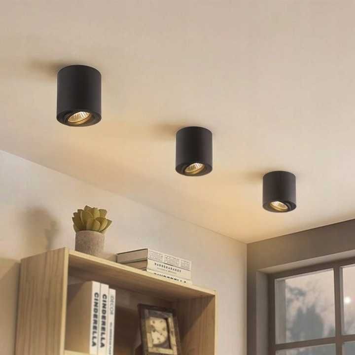Czarna oprawa natynkowa GU10 | Halogenowa tuba LED | Sufitowa, ruchoma