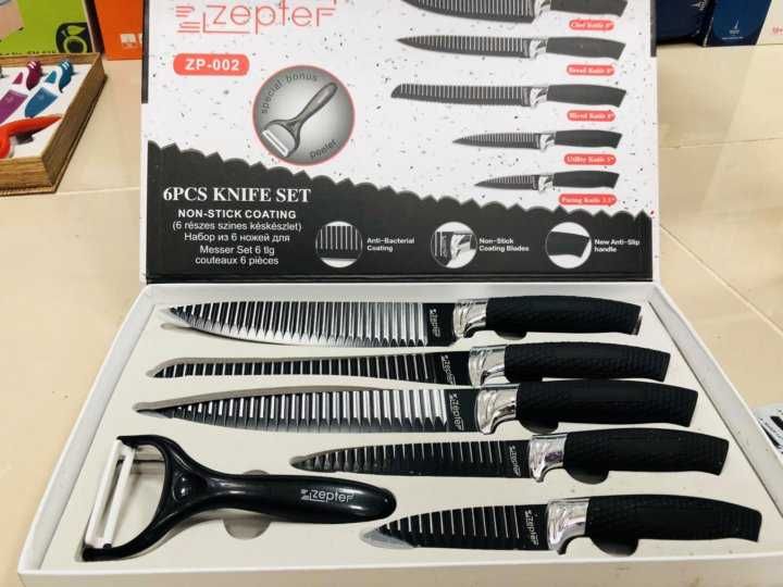 Набір міцних кухонних ножів з ножицями та овочечисткою Zepter 6 в 1
