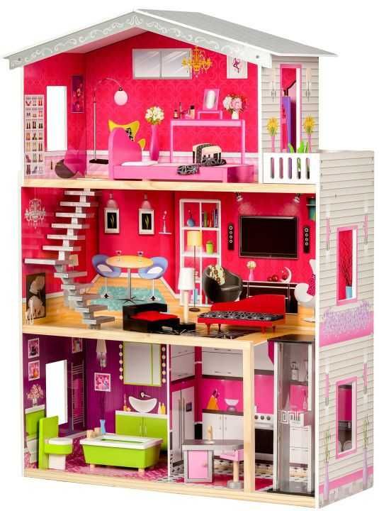 nowy drewniany domek dla lalek Barbie z winda
