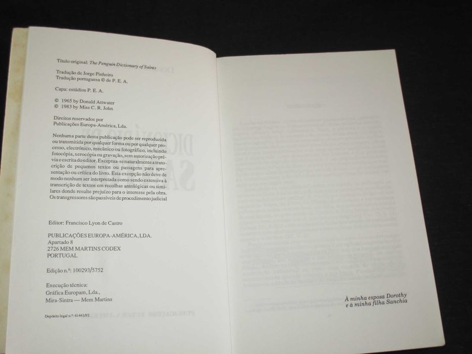 Livro Dicionário de Santos Donald Attwater