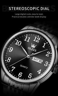 Klasyczny zegarek męski czarna tarcza podwójny datownik box garnituru
