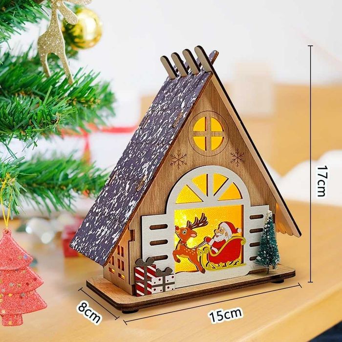 Drewniane Domki Chatki Świąteczne LED Zestaw 2 szt. na Boże Narodzenie