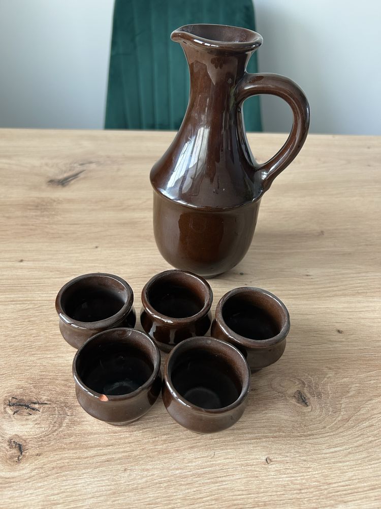 Karafka Kamionkowa z 5 Kieliszkami Kieliszki Vintage PRL Wazon