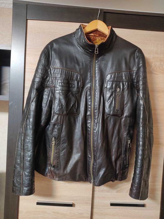 Чоловіча дублянка шкіряна зимова курка L, XL