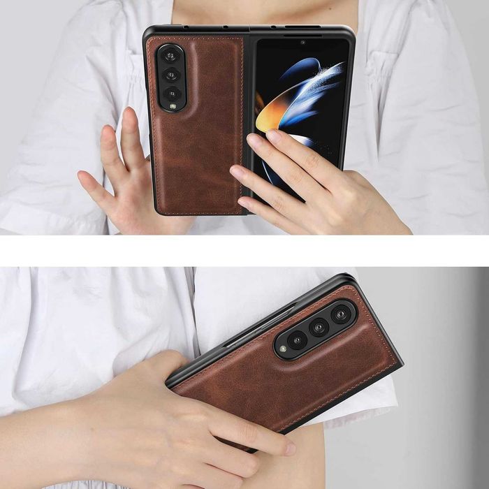FOLUU etui skórzane do Samsung Galaxy Z Fold 4 5G 360 pancerne brązowe