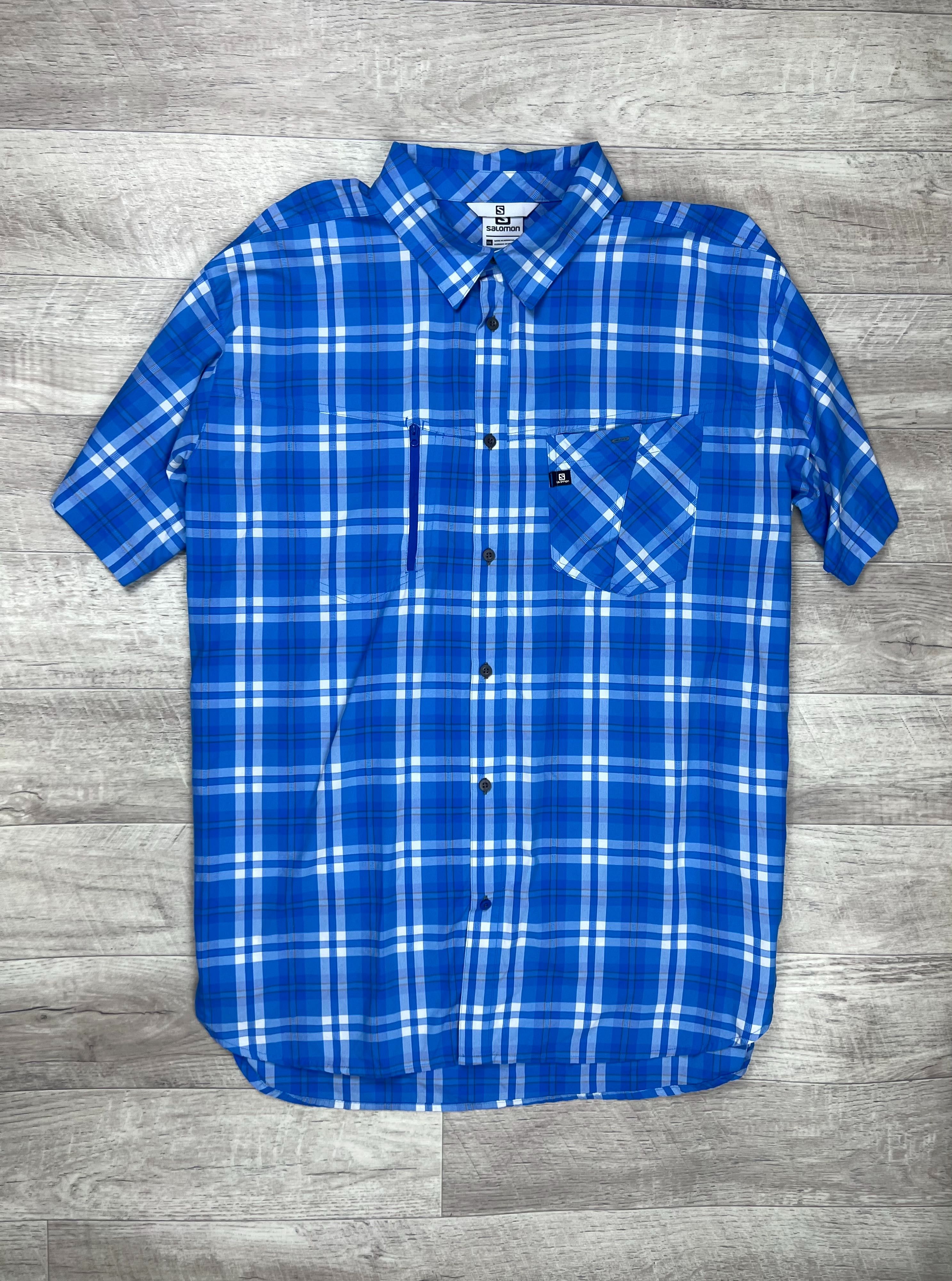 Salomon рубашка 2xl размер с коротким рукавом клетчатая синяя оригинал