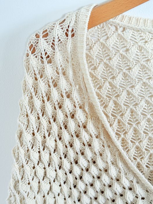 Sweter Zara haftowany kremowy dziergany retro boho elegancki kardigan