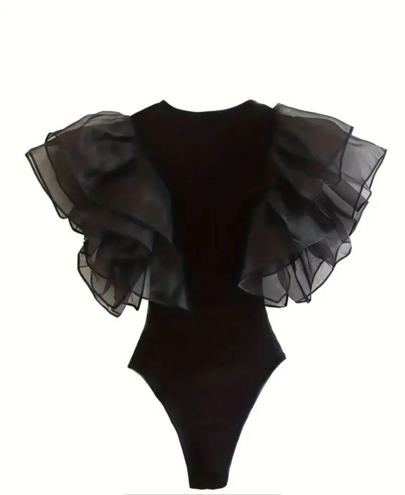 Боді чорне з пишними рукавами S