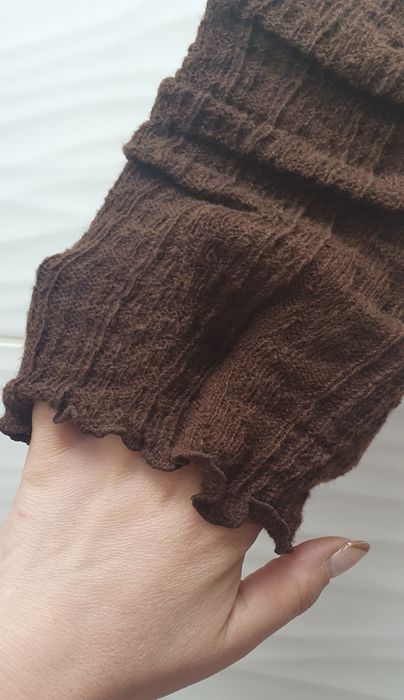 Wełniany ocieplacz na nogi łydki na buty-kozaki brązowy wełna angora