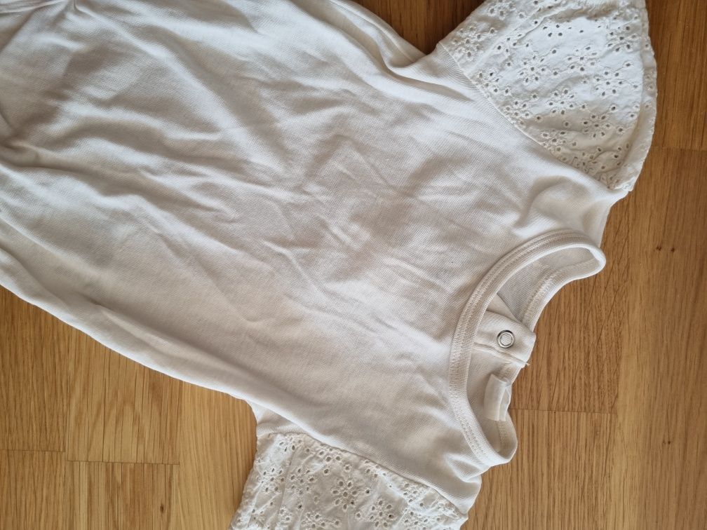 Body krótki rękaw r.80 ażurowe rękawy ecru h&m