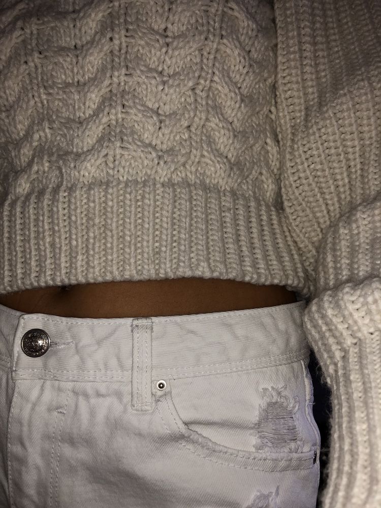 Zara sweter warkocz kwadratowy dekolt crop top falbany M