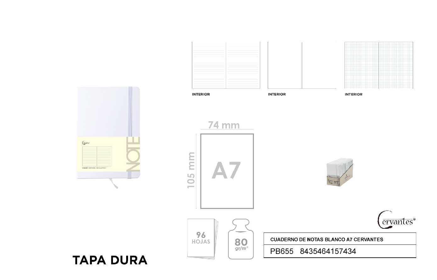 notes z gumką A7 linia PB655 biały elegancki 96k