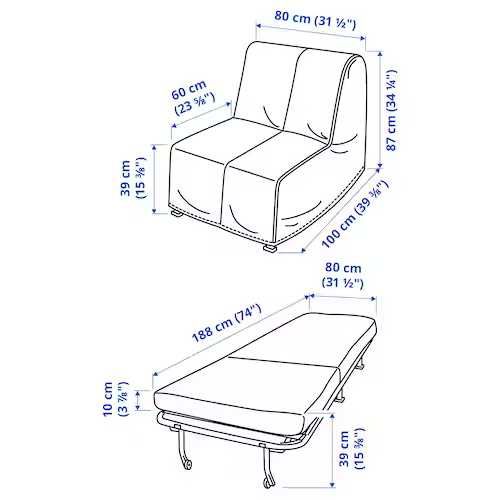 Rozkładany fotel/łóżko IKEA Lyckselle r.80x188 cm- dostawa gratis