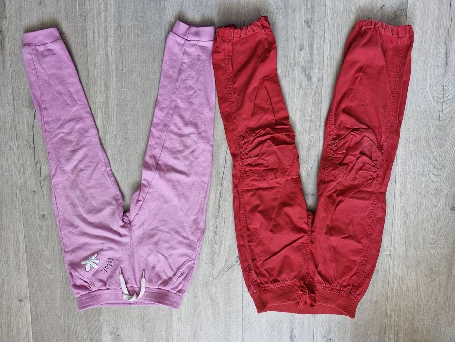 2x spodnie dresy zestaw r.122 czerwone różowe