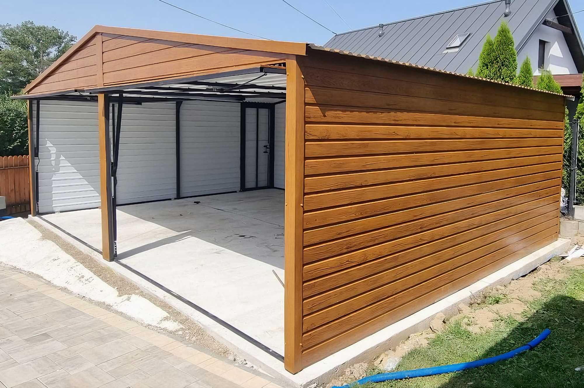 Garaż blaszany drewnopodobny ogrodowy garaz 7x5m (schowek magazyn)