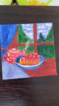Мині картина або магніт "сніданок біля зеленої гори"