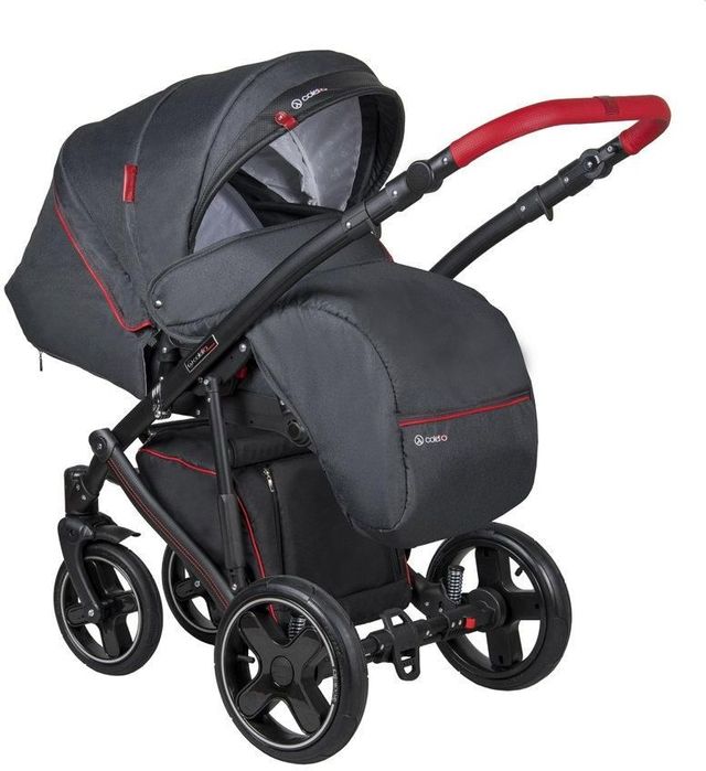 Wózek Coletto Modena czarno czerwony gondola plus spacerówka ISOFIX