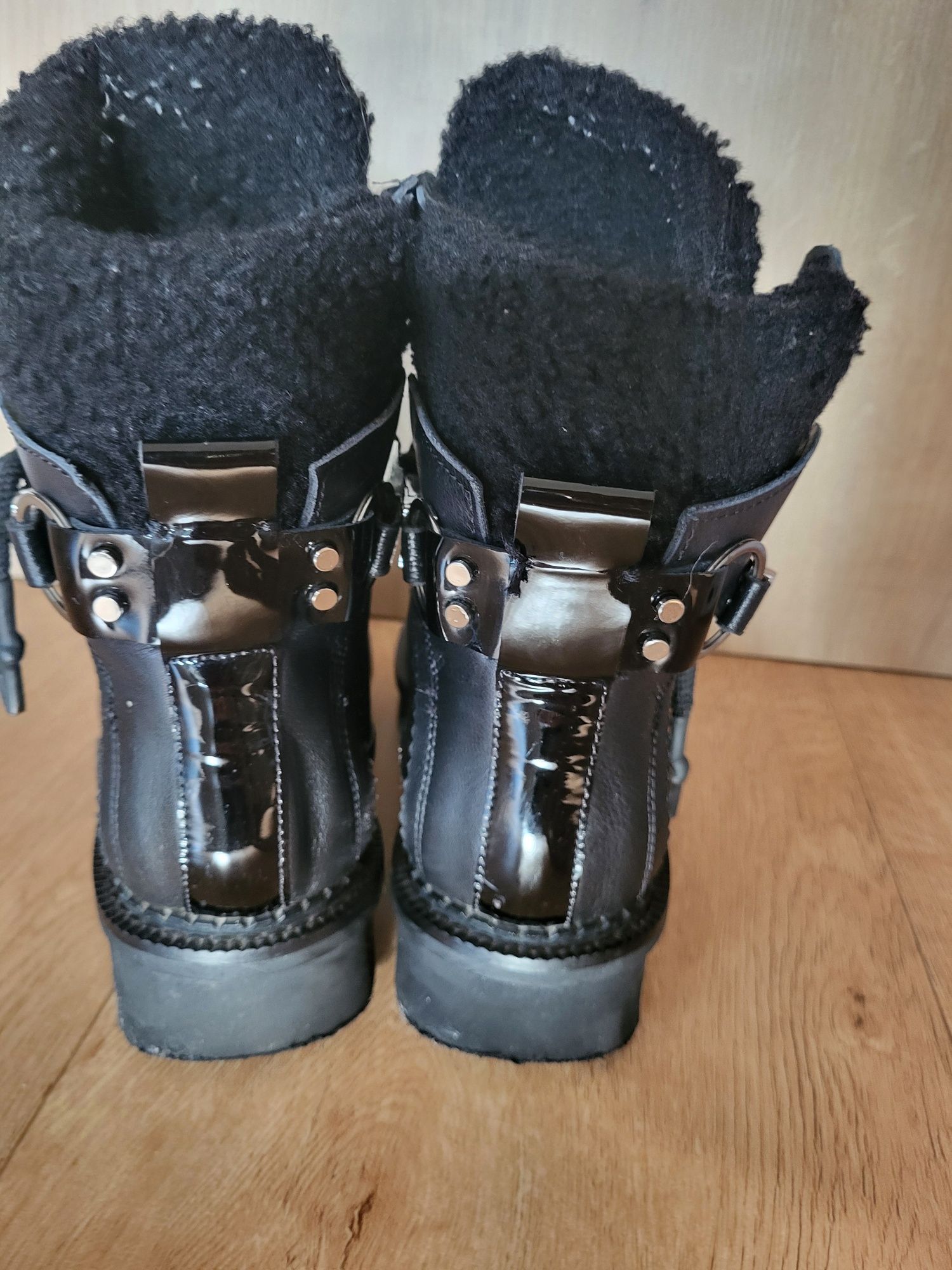 Eva Minge 38/24 cm botki trapery kozaki skóra naturalna ocieplane
