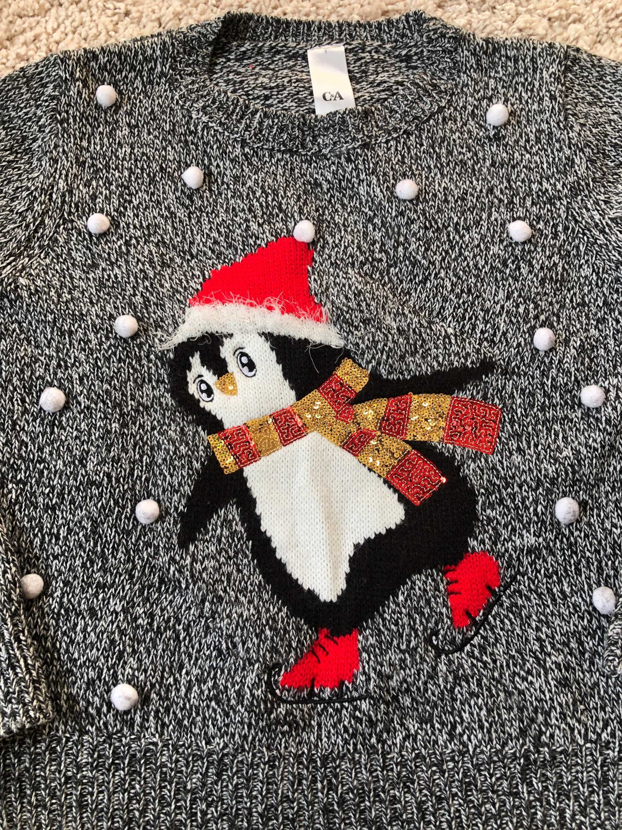 Sweter dziecięcy C&A 134 / 140 świąteczny zimowy pingwin