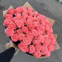 Букет 75 розовых роз. Доставка цветов Днепр, подарок девушке, розы