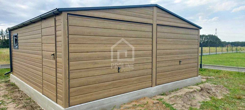 Garaż blaszany 6x 5,8m 2x brama drzwi okno rynny dach dwuspad PLG143