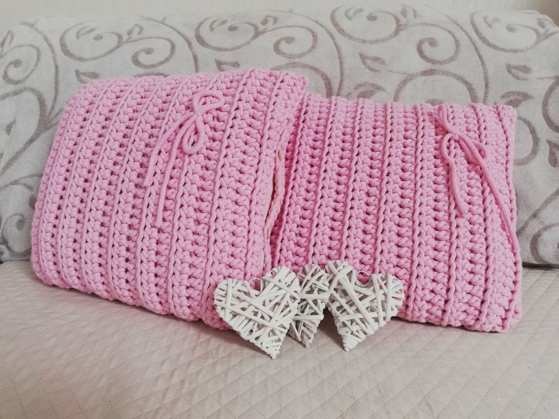 Nowa Poduszka ozdobna różowa handmade dziergan ze sznurka bawełnianego