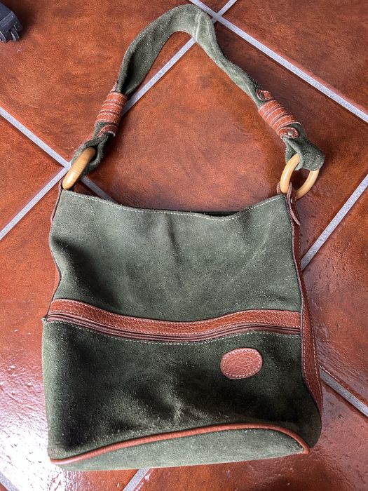 Mala ombro camurça verde-escuro