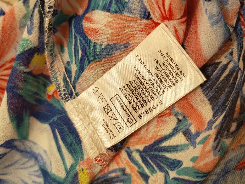 Kolorowa bluzka w kwiaty, z kołnierzykiem, na guziki, H&M, rozm. 34/XS