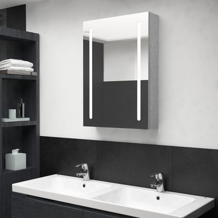Vidaxl Szafka Łazienkowa Z Lustrem I Led, Szarość Betonu, 50X13X70 Cm