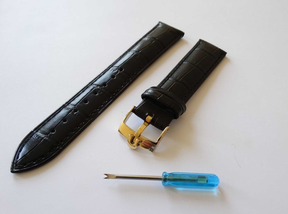 Pasek skórzany do zegakra Omega czarny 18mm 20mm klamra srebrna złota