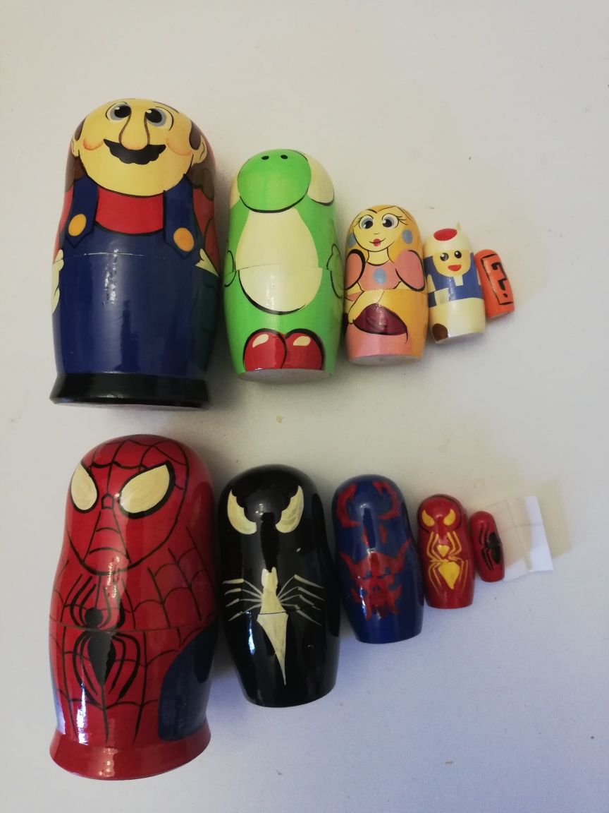 Матрёшки - игрушки деревянные Человек паук, Марио 5 в 1 высотой 10, 5с