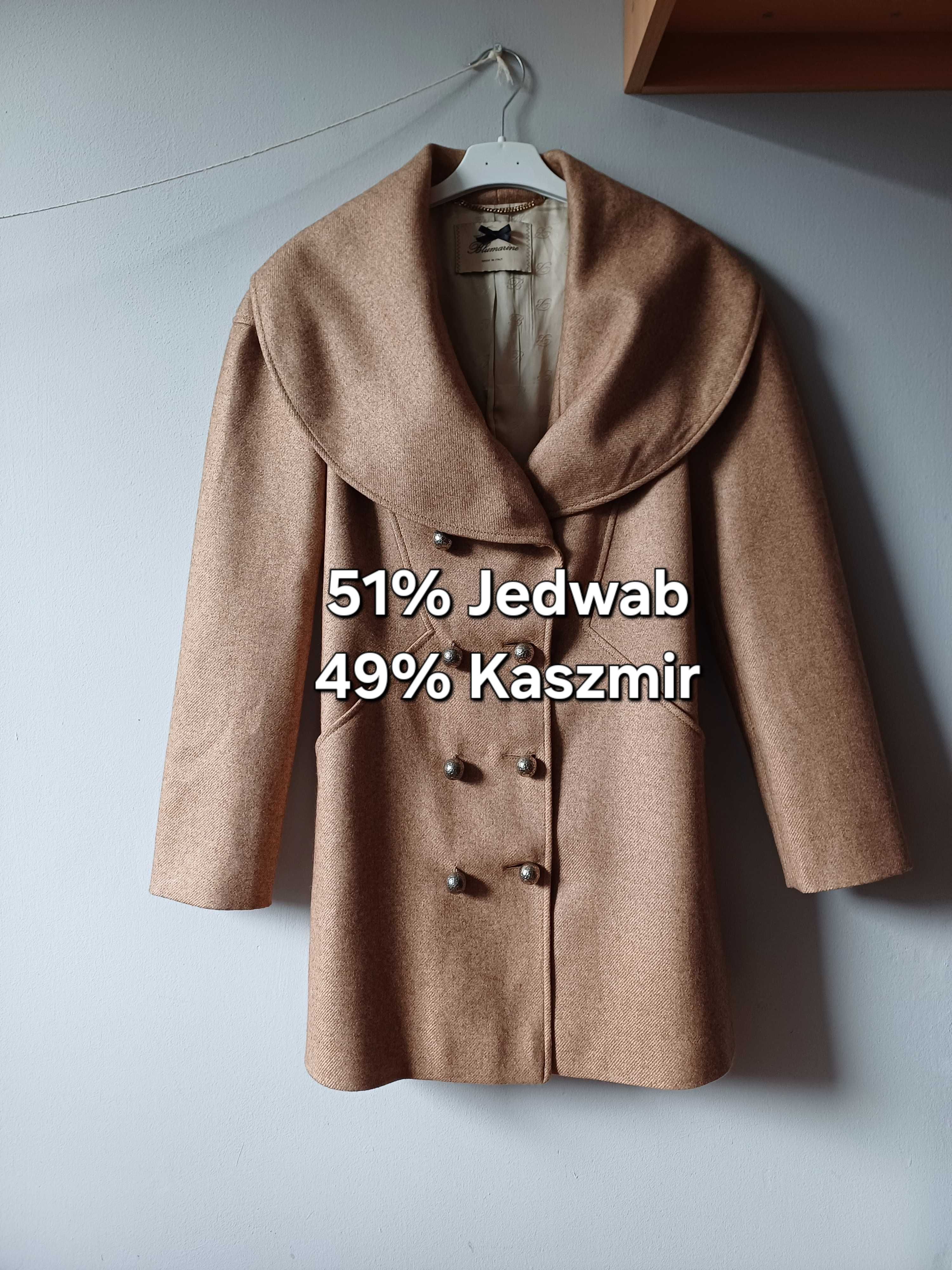 Blumarine dwurzędowy płaszcz kaszmir jedwab rozmiar M