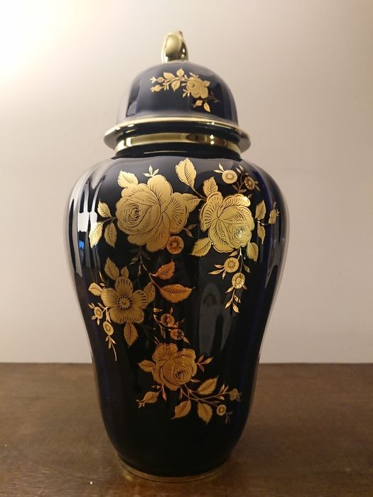 Porcelana Echt Kobalt Bavaria Germany 24Karat Gold amfora wazon