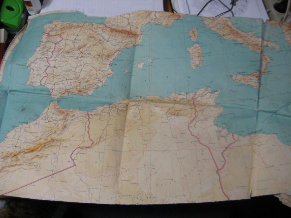 Оригинал.Навигационная карта Мадрид , Тунис, остов Сицилия 1955 год