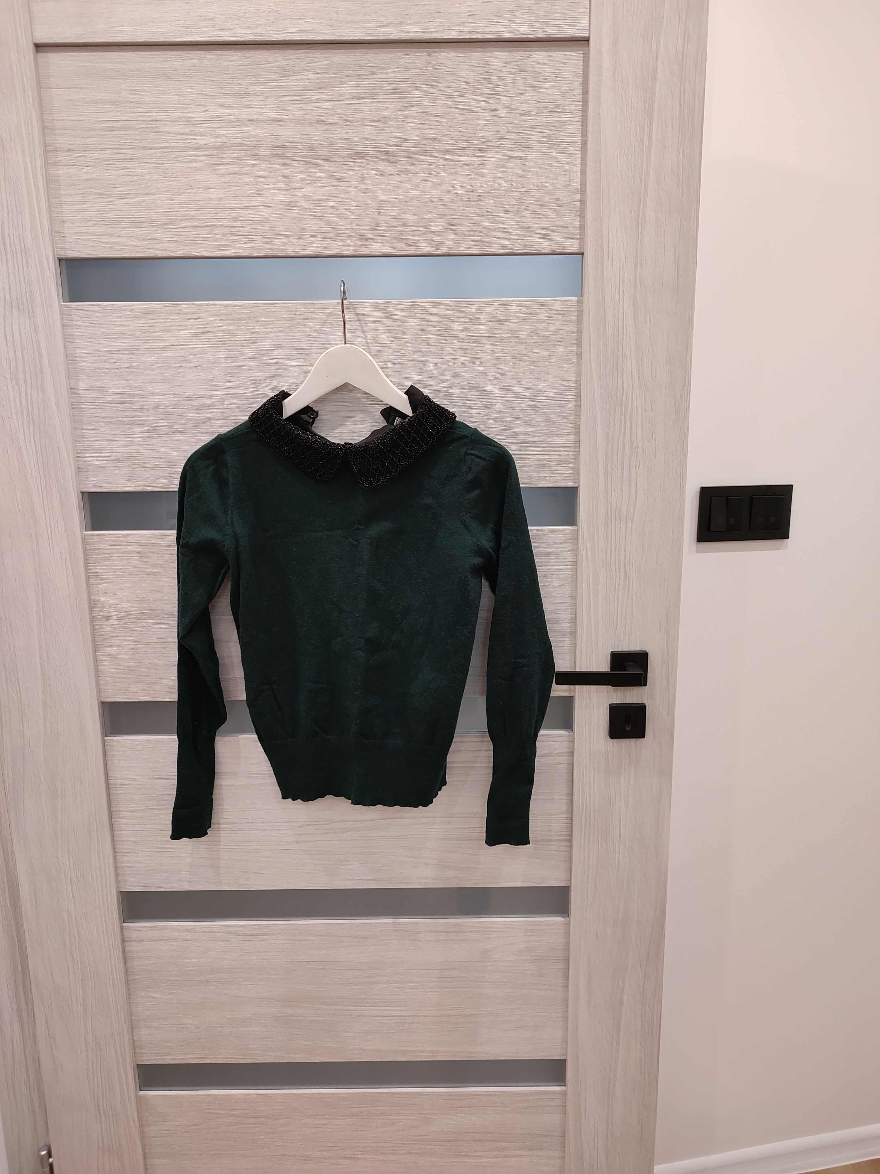 Bluzka sweter butelkowa zieleń z kołnierzykiem s/m Reserved