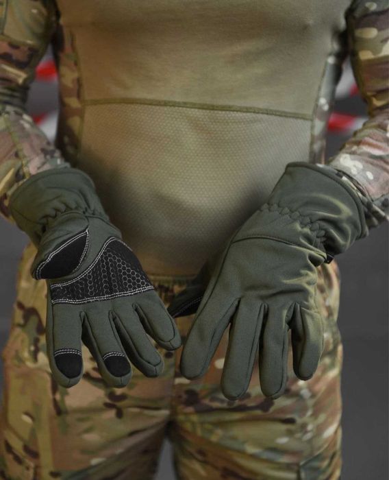 Зимові військові тактичні рукавиці Soft Shell олива. Софтшел Утеплені