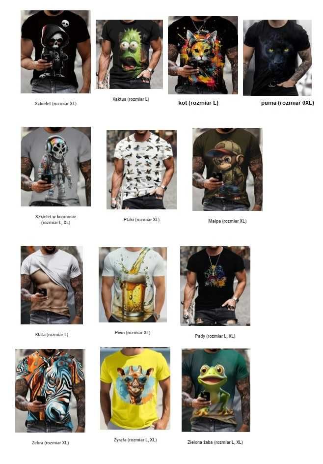 koszulka tshirt odjechany nadruk szalone zwierzęta S M L XL XXL