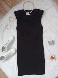 Nowa sukienka czarna prążkowana bez rękawów krótka mini z gąbkami 36