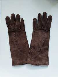 Eleganckie zamszowe rękawiczki, ocieplane, nowe, rozmiar S