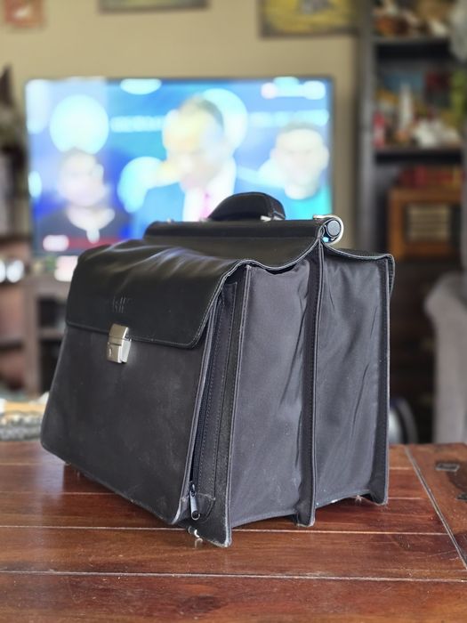 Torba biznesowa,  zamykana na kluczyk,  skóra i materiał
