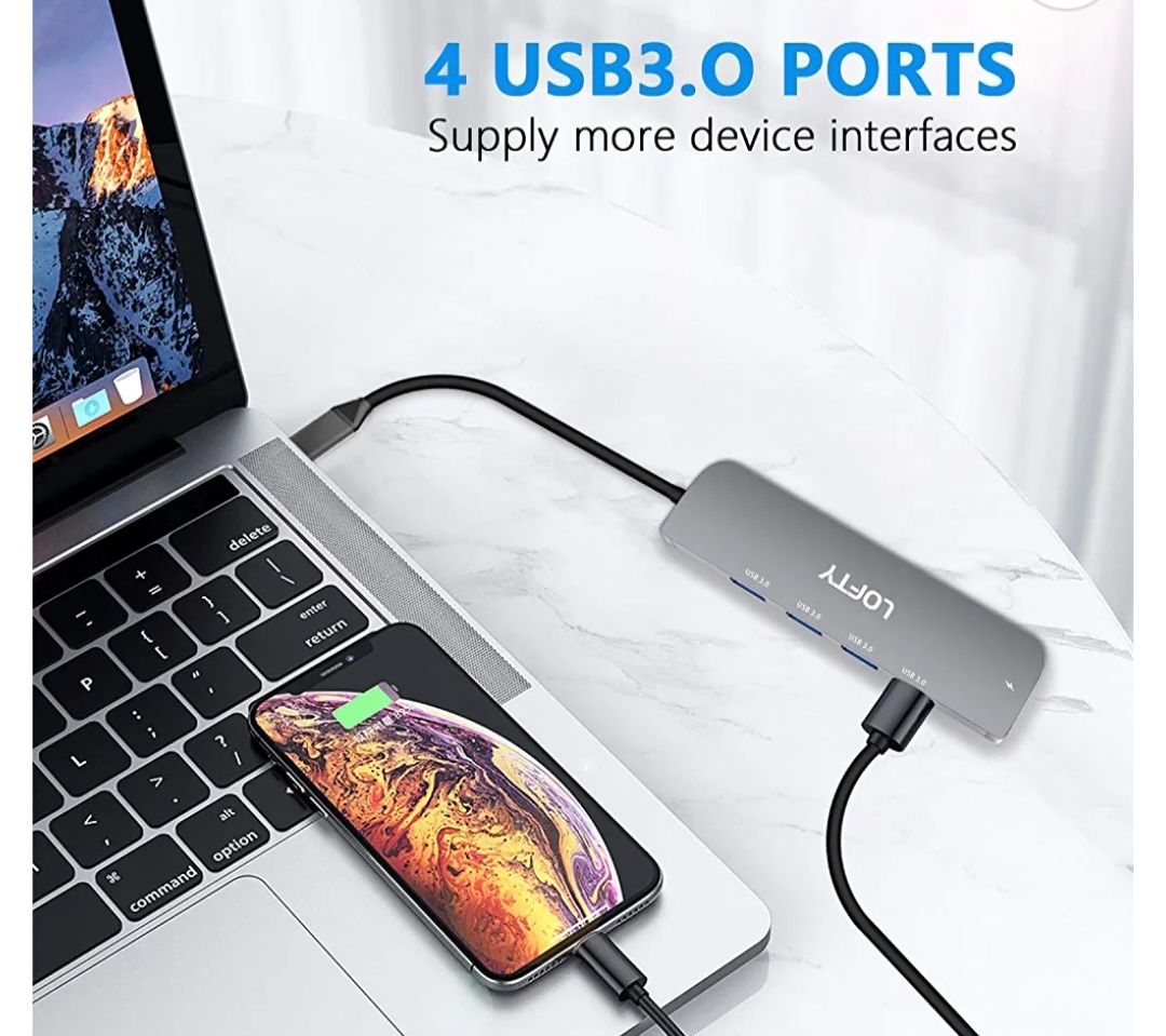 Hub C USB C 5 en 1, 4 USB 3.0 y 1 Puerto de Carga Tipo C a PD 5Gbps, M