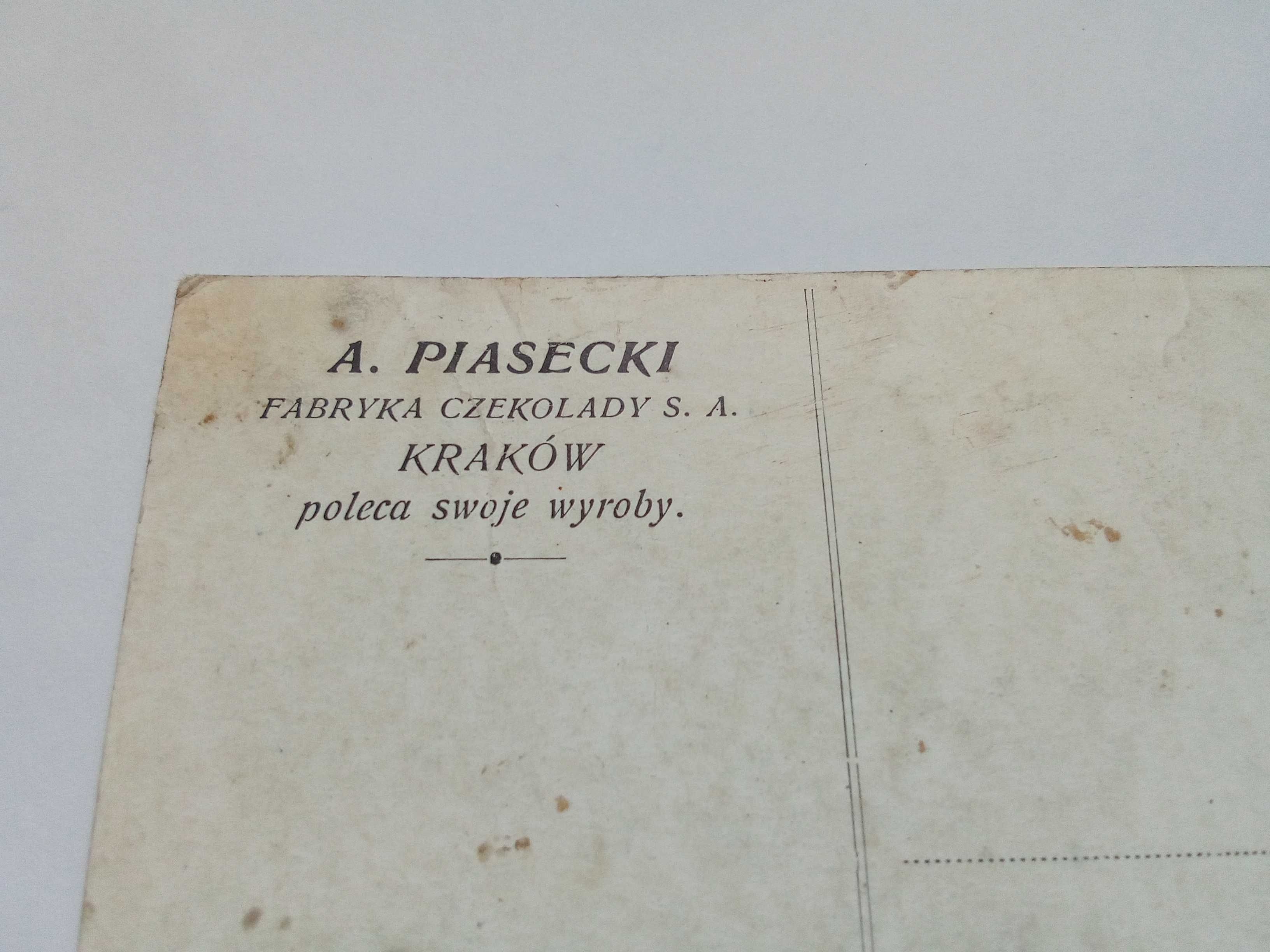 Stara pocztówka przedwojenna A.Piasecki fabryka czekolady