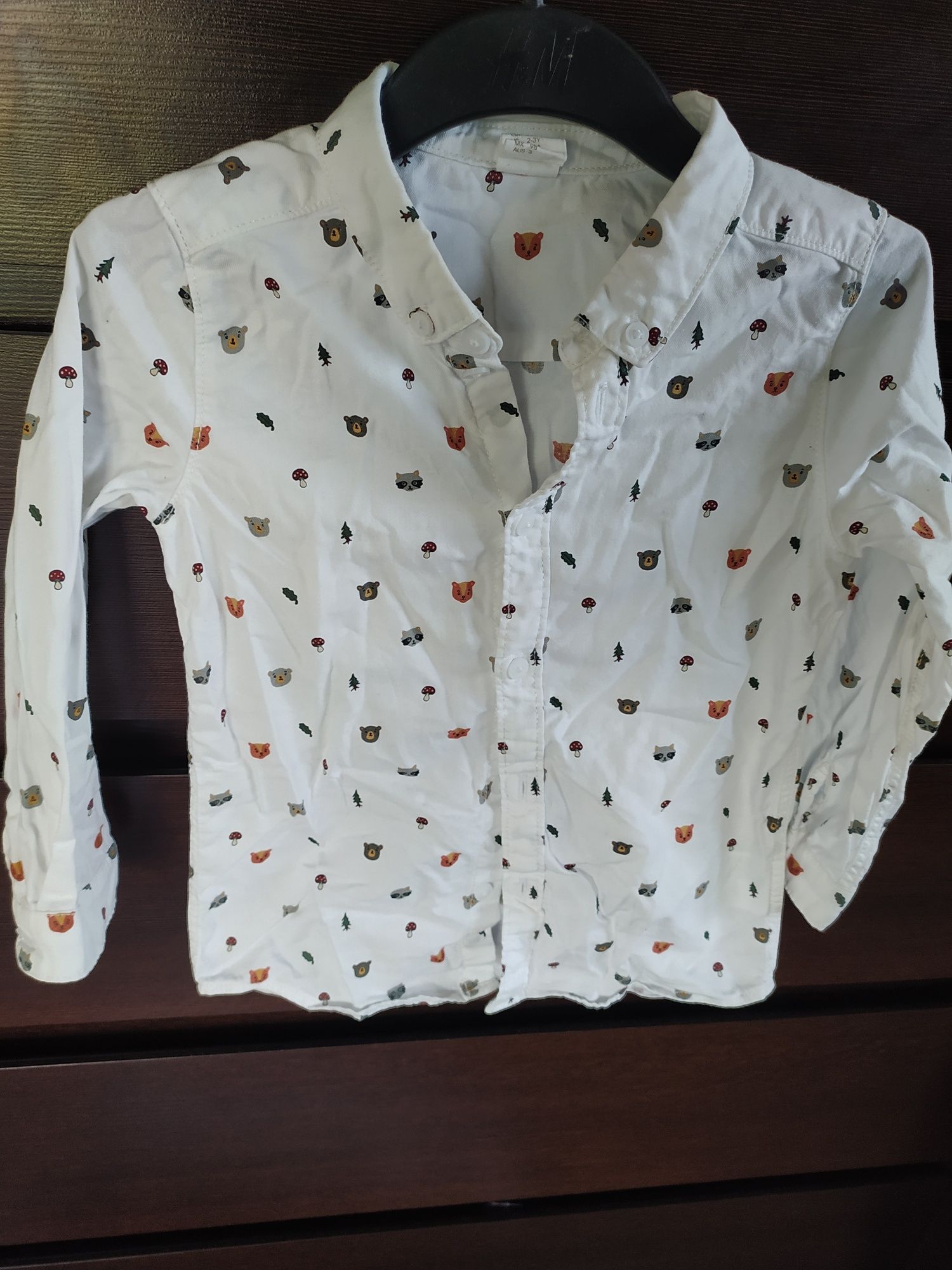 Koszula biała H&m misie motyw lasu 98 śliczna
