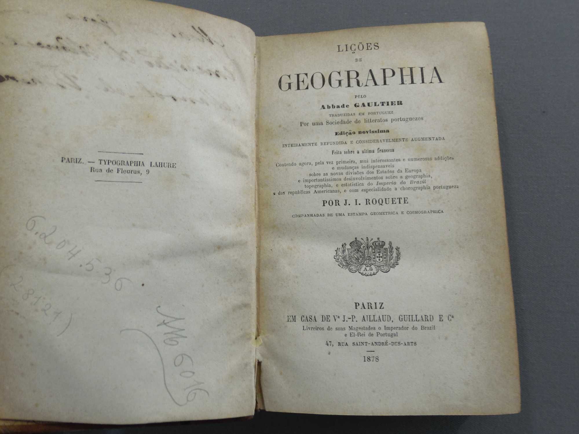 Livro Lições de Geographia, 1878