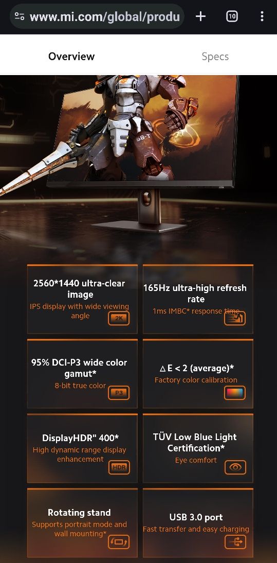 Monitor Gaming Mi 2K 165hz 27" (muito pouco usado)