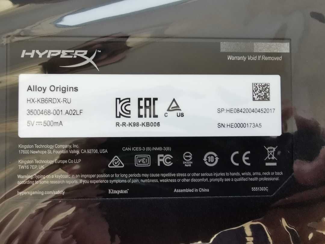 Механічна ігрова клавіатура HyperX Alloy Origins USB HX-KB6RDX-RU